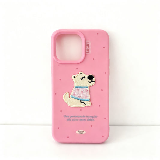 Cute Dog Embroidered Silicone Phone Case for iPhone
