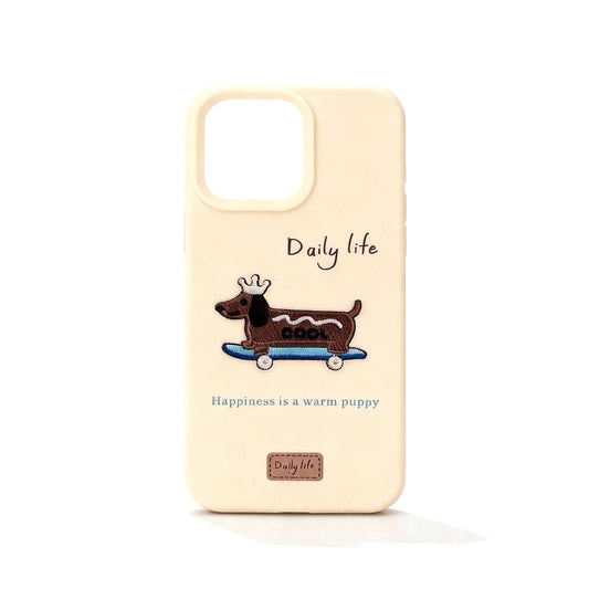 Cute Korean Style Sausage Dog Embroidered Phone Case for iPhone