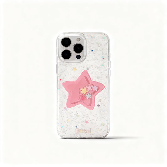 Cute Pink Star Doodle Stand Phone Case for iPhone