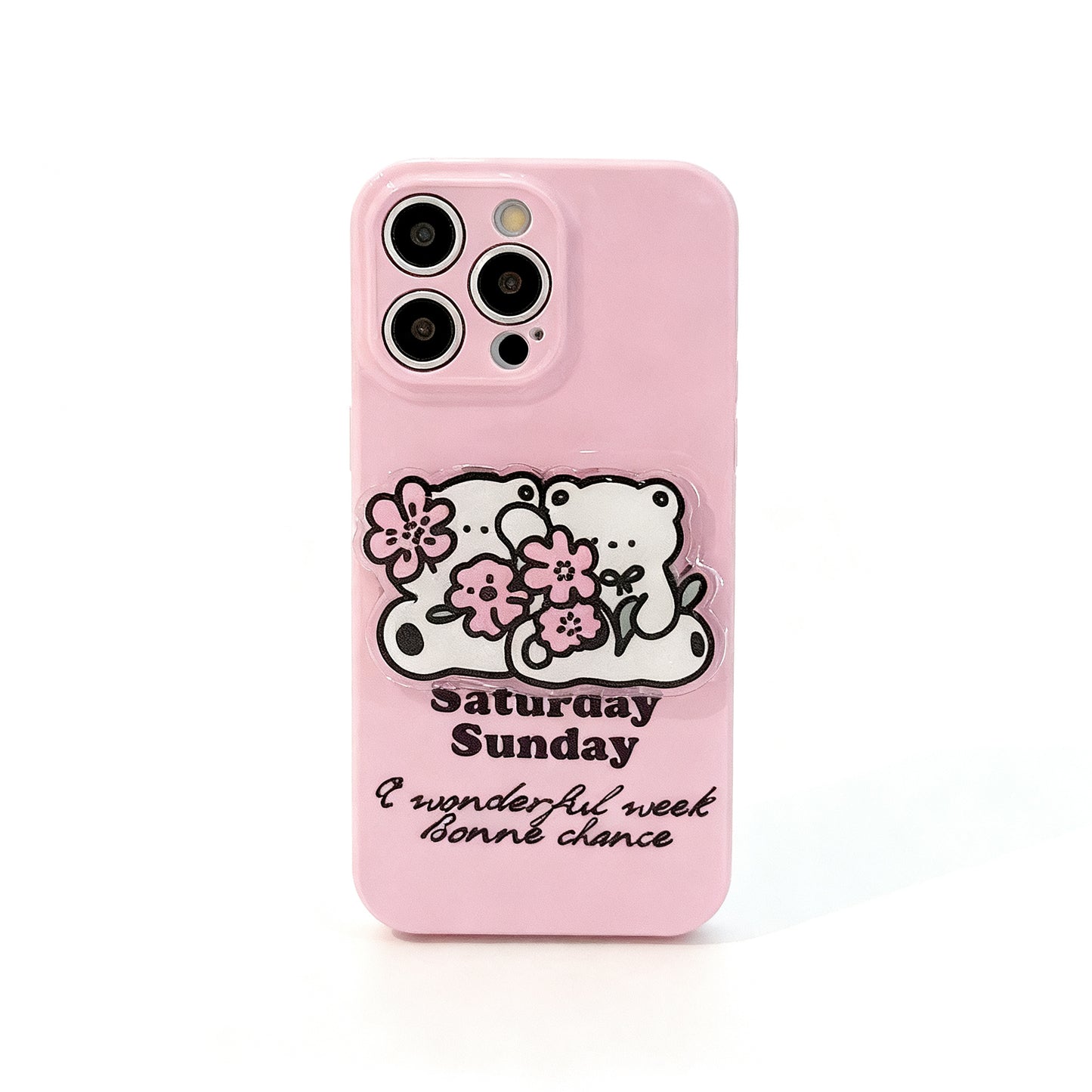 Cute Floral Bear Soft Phone Case with Stand for iPhone
