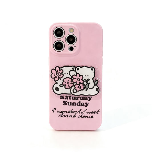 Cute Floral Bear Soft Phone Case with Stand for iPhone