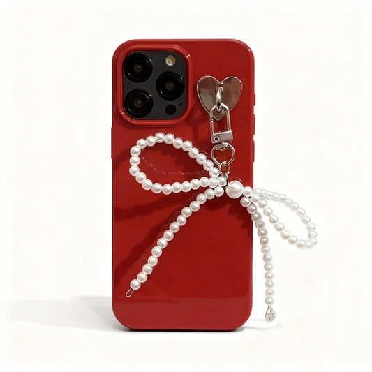 Red Pearl Bow Soft Silicone Phone Case for iPhone