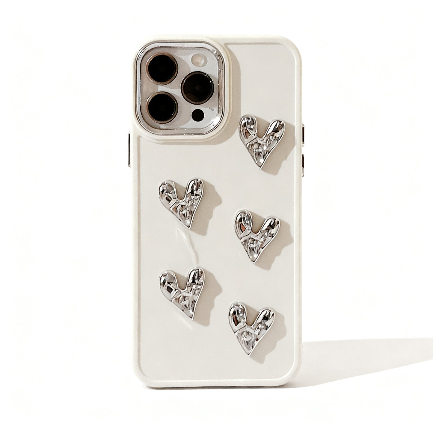 Light Gold Heart Pattern Wrinkled Phone Case for iPhone