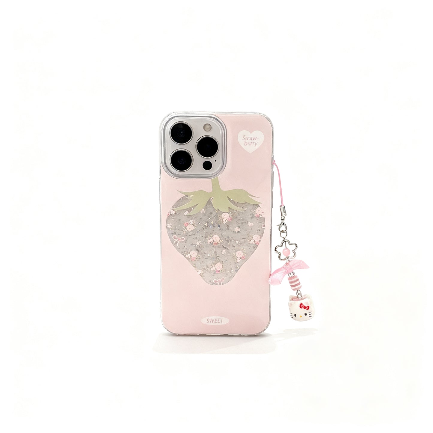 Pink Strawberry Floral Glitter Phone Case for iPhone