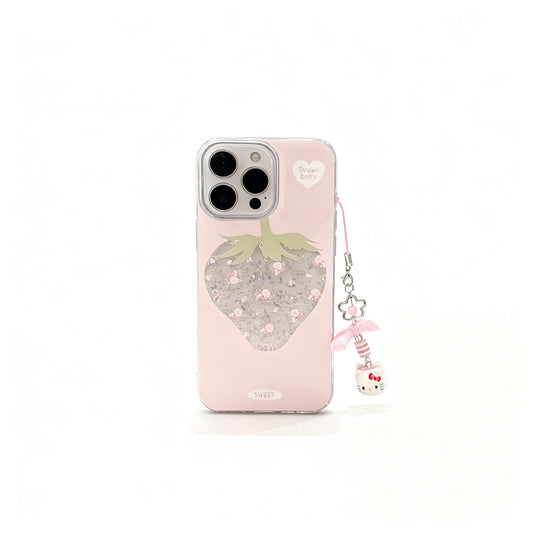 Pink Strawberry Floral Glitter Phone Case for iPhone