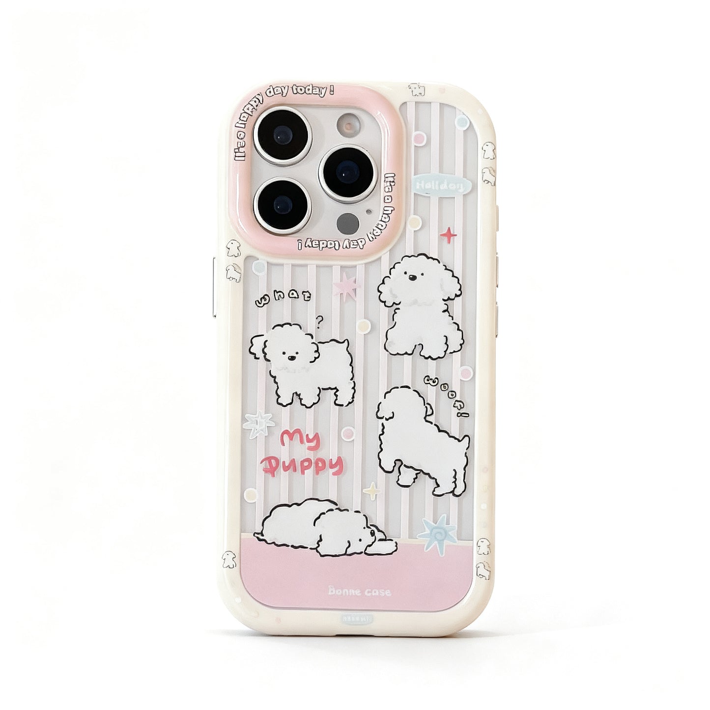 Pink Striped Puppy Soft Phone Case for iPhone
