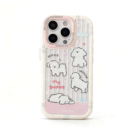 Pink Striped Puppy Soft Phone Case for iPhone