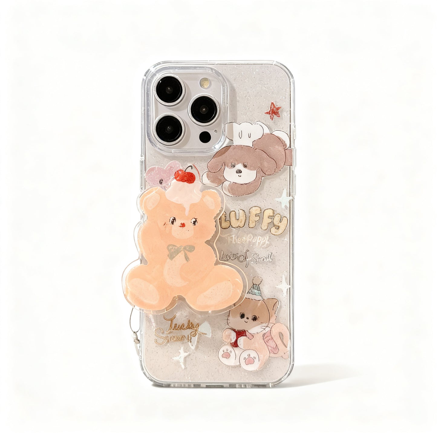 Cute Cream Bear Soft Stand Phone Case for iPhone
