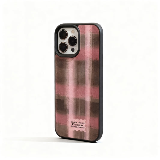 Cute Pink Checkered Phone Case with Soft Finish for iPhone