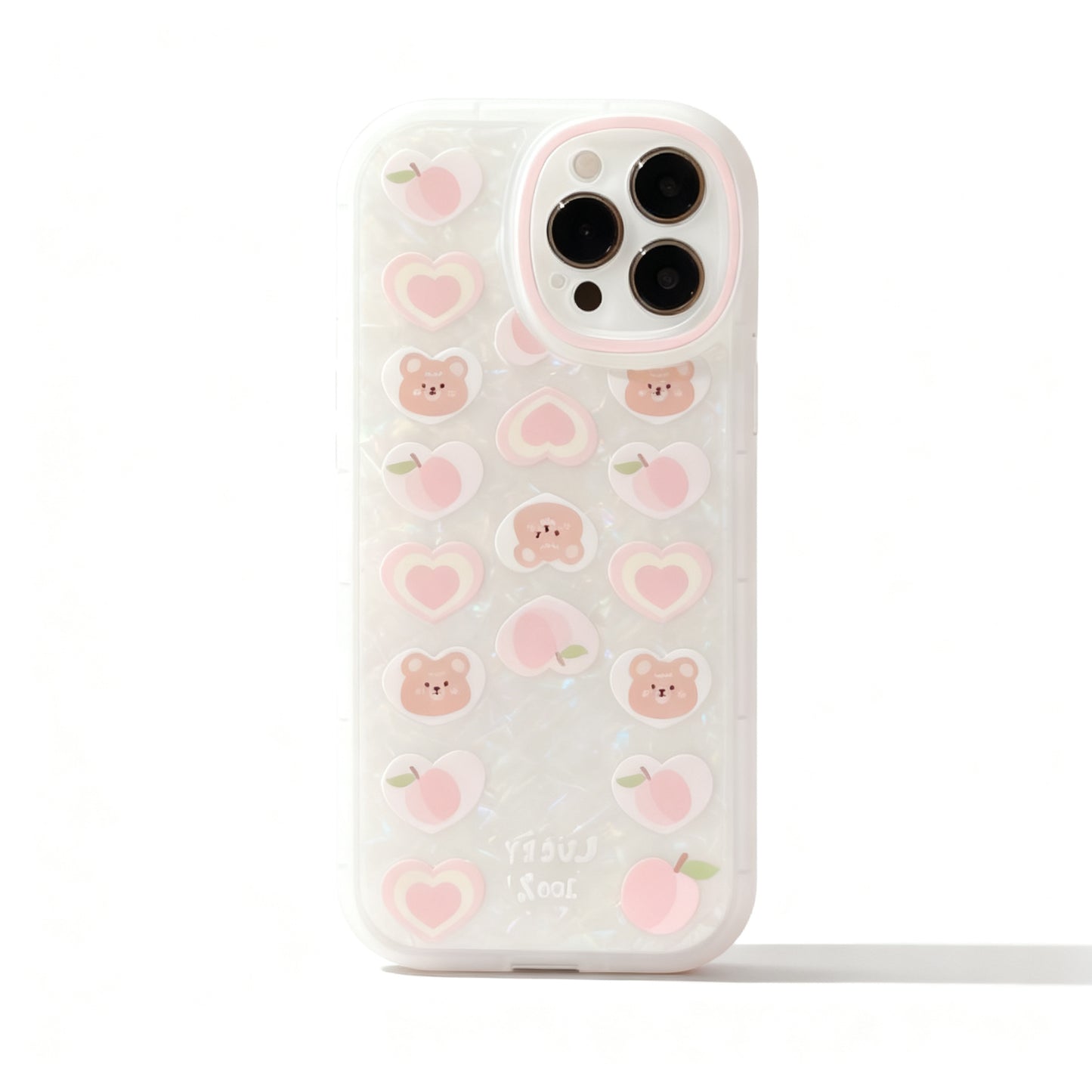 Cute Peach Bear Pearl Chain Phone Case for iPhone