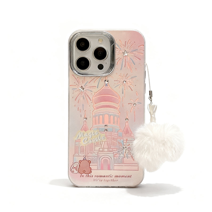 Cute Pink Castle Fireworks Soft Phone Case for iPhone