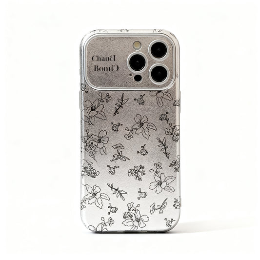 Silver Floral Luxury Leather Phone Case for iPhone