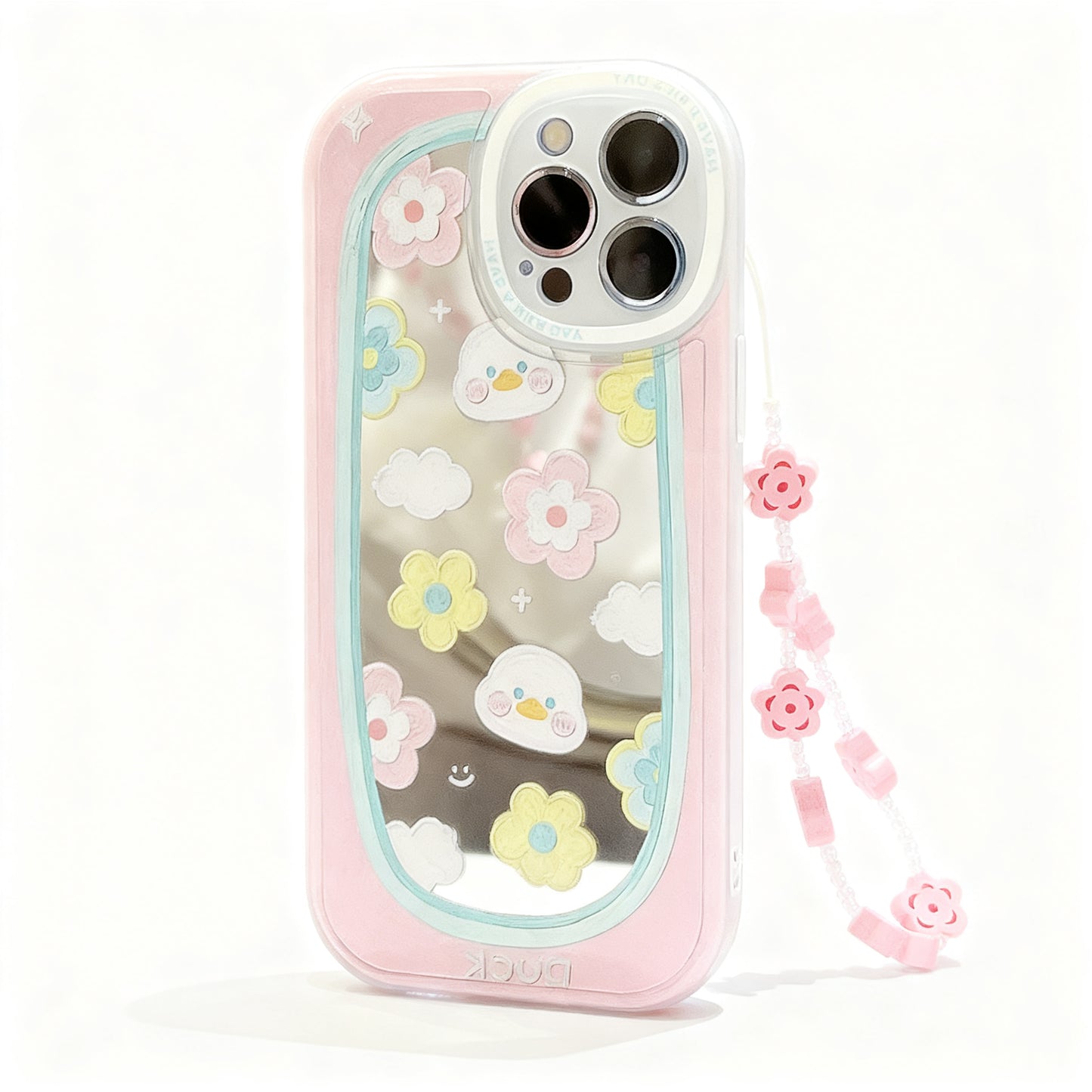 Artistic Duck Oil Painting Phone Case for iPhone with Mirror and Strap
