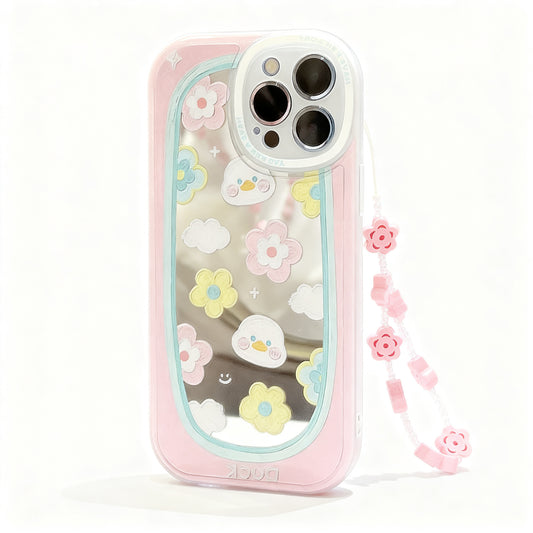 Artistic Duck Oil Painting Phone Case for iPhone with Mirror and Strap