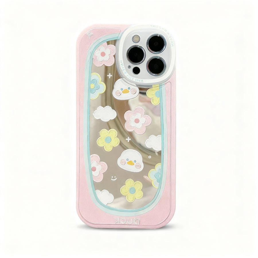 Artistic Duck Oil Painting Phone Case for iPhone with Mirror and Strap