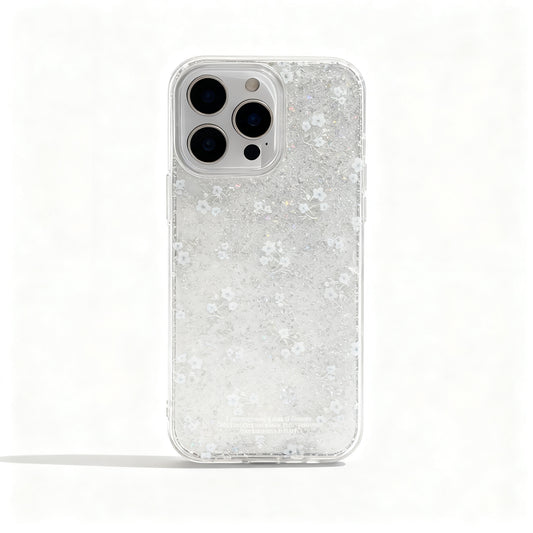 Soft Blue Floral Glitter Phone Case for iPhone
