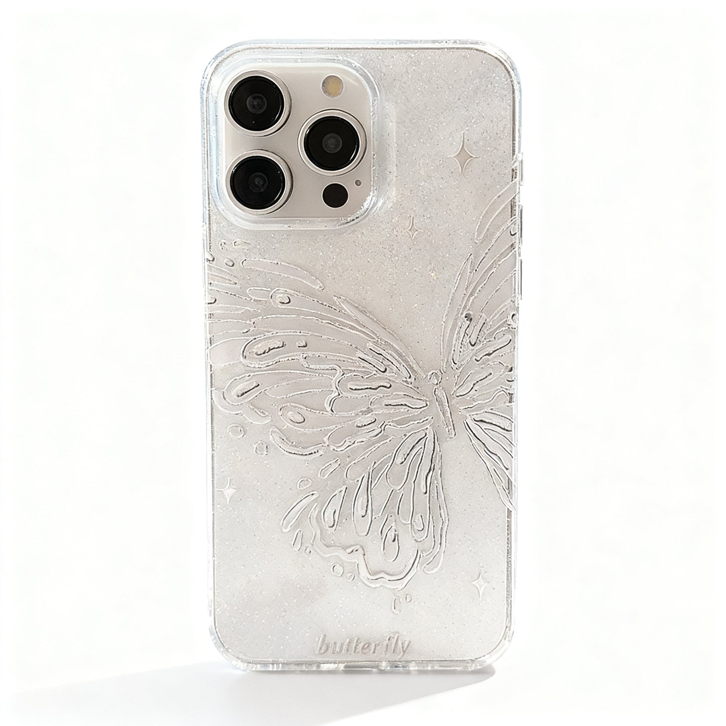 Pink Butterfly Glitter Soft Phone Case for iPhone
