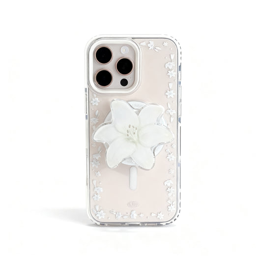 Clear Floral Magnetic Stand Phone Case for iPhone