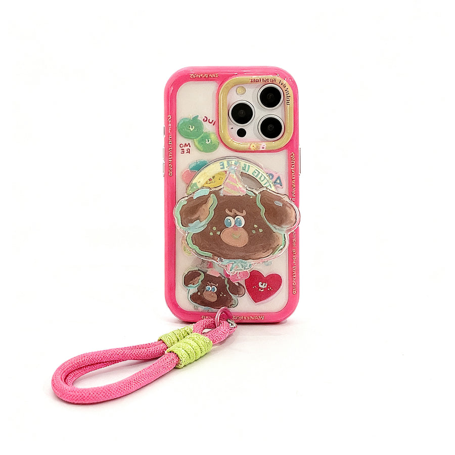 Cute Rabbit Bear Oil Painting Stand Phone Case for iPhone