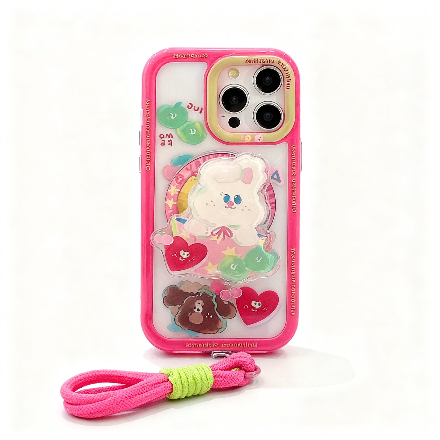 Cute Rabbit Bear Oil Painting Stand Phone Case for iPhone