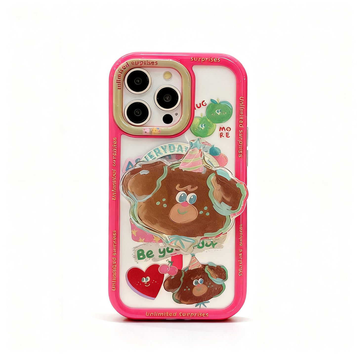 Cute Rabbit Bear Oil Painting Stand Phone Case for iPhone