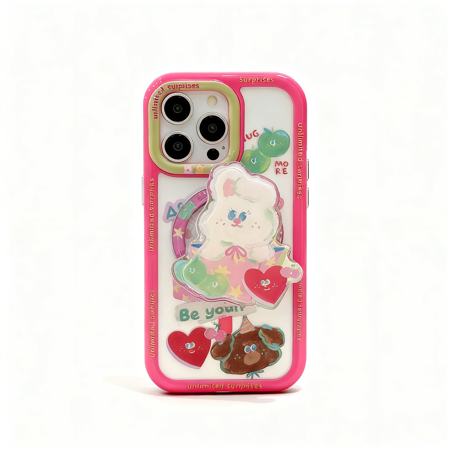 Cute Rabbit Bear Oil Painting Stand Phone Case for iPhone
