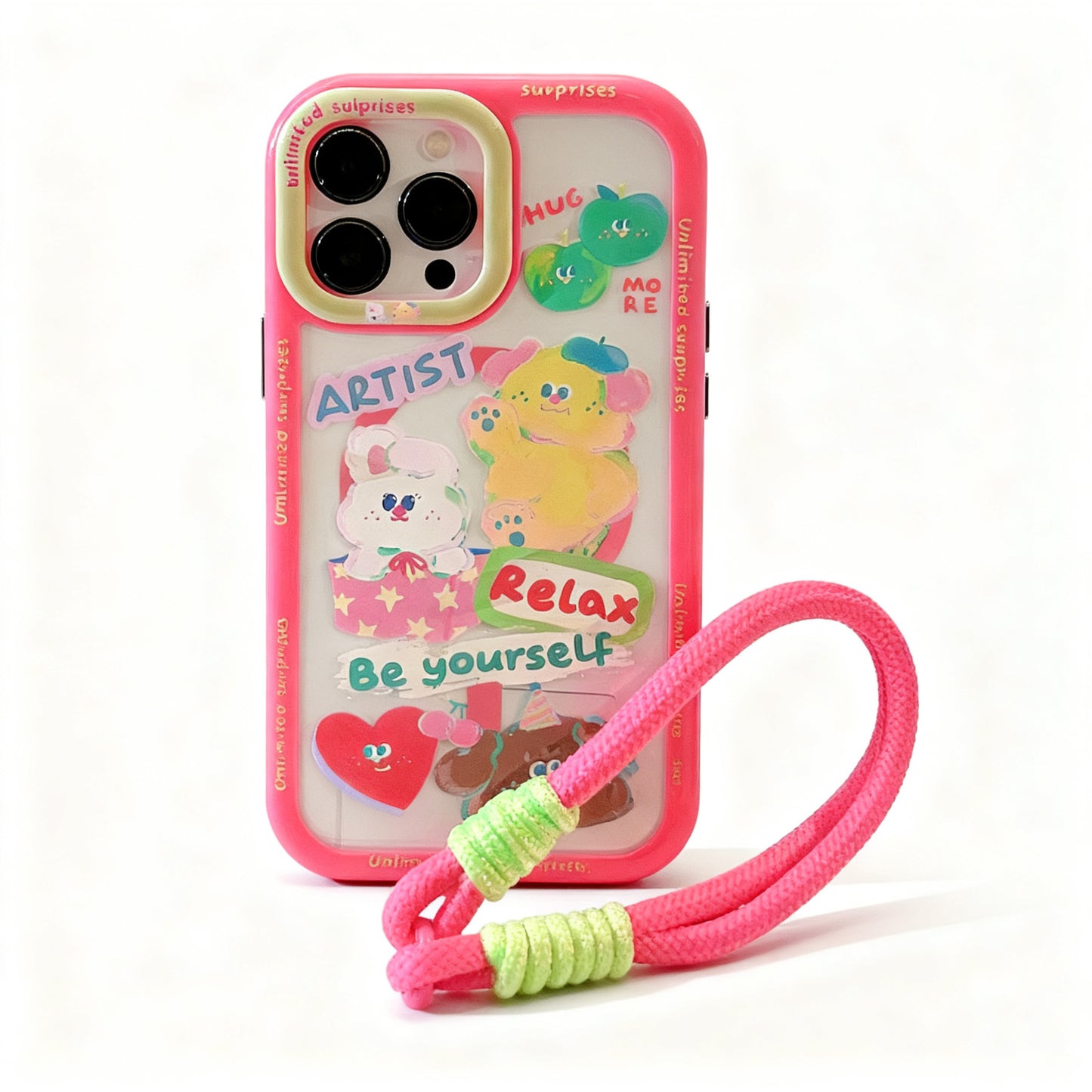 Cute Rabbit Bear Oil Painting Stand Phone Case for iPhone