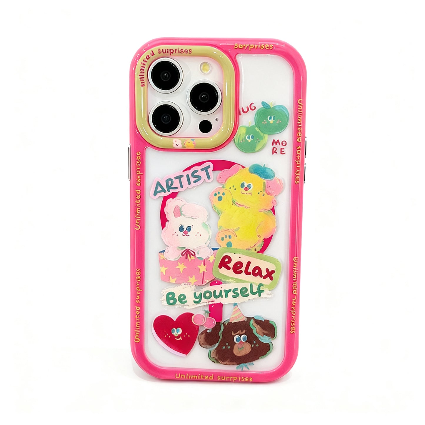 Cute Rabbit Bear Oil Painting Stand Phone Case for iPhone