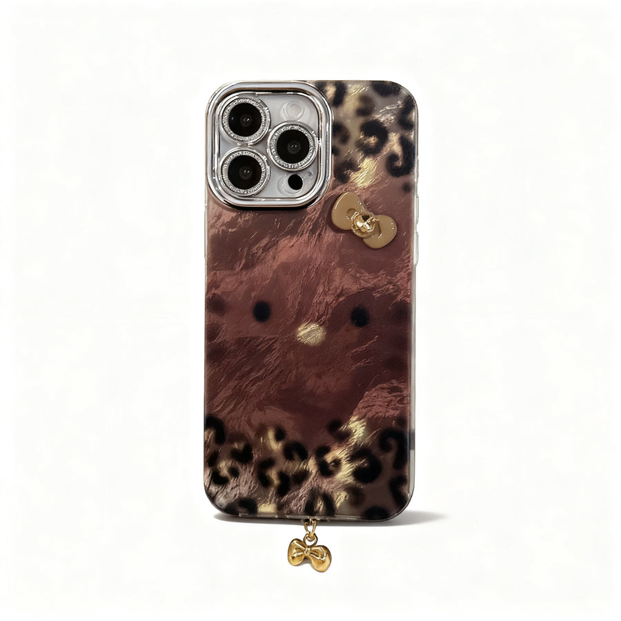 Brown Leopard Print Cute Cat Phone Case for iPhone with Glitter