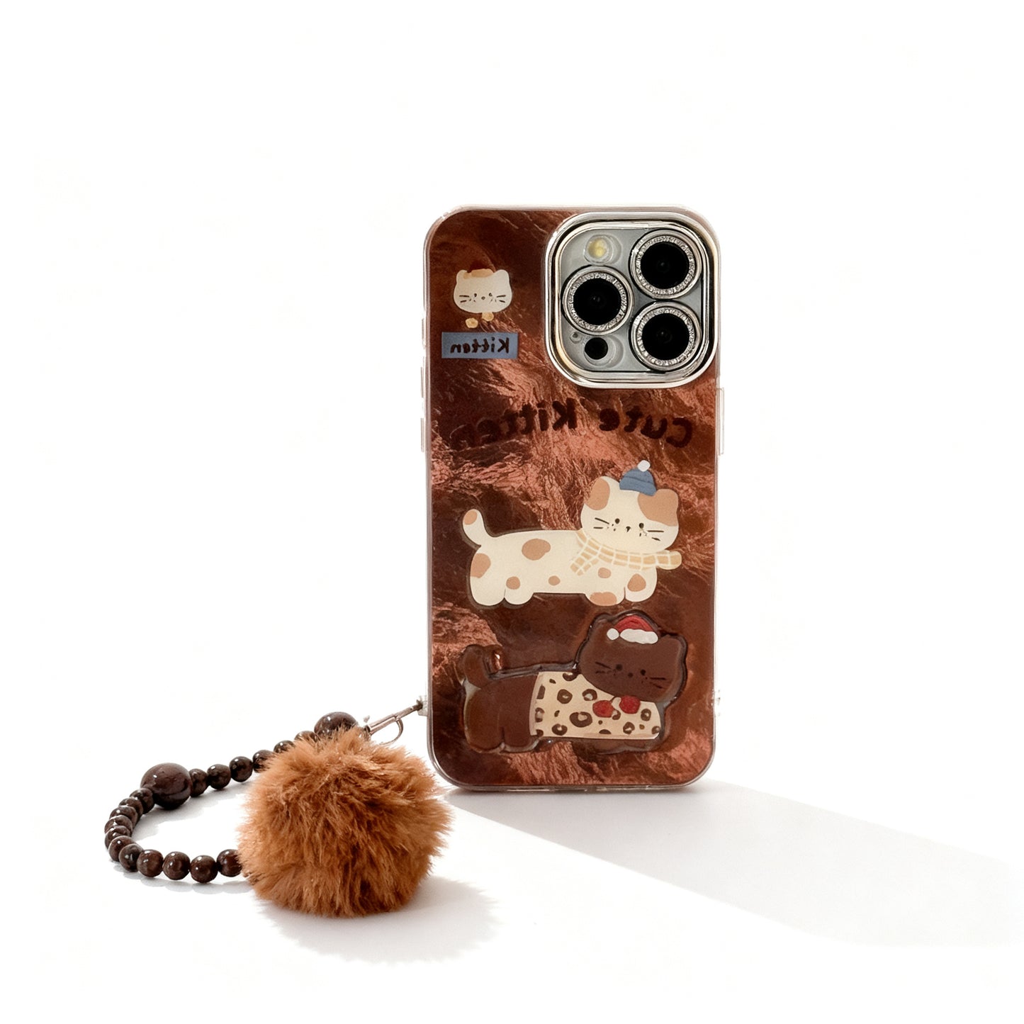 Cute Brown Cat with Stand Phone Case for iPhone