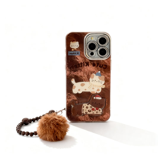 Cute Brown Cat with Stand Phone Case for iPhone