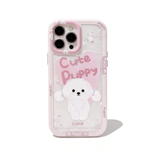 Cute Pink Heart Dog Phone Case with Magnetic Feature for iPhone