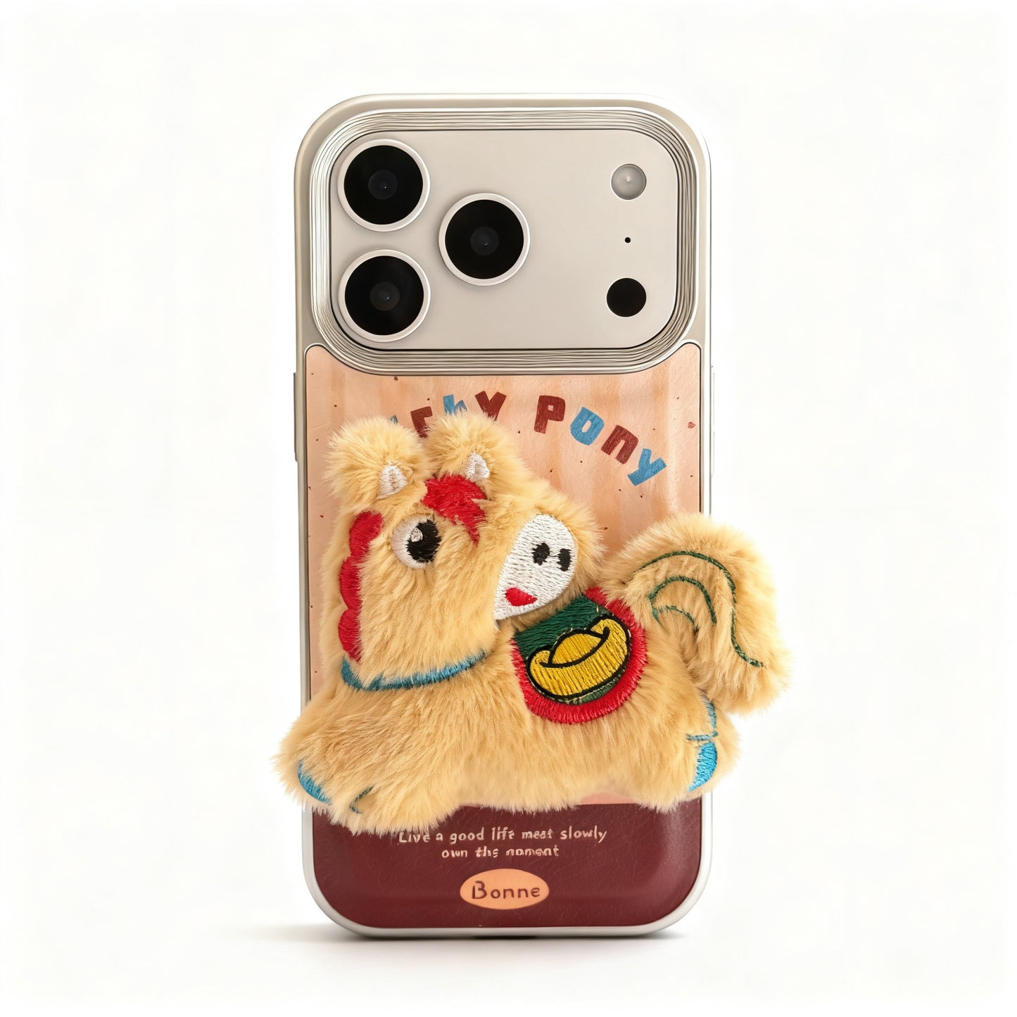 Cute Pink Plush Phone Case with Shockproof Protection for iPhone