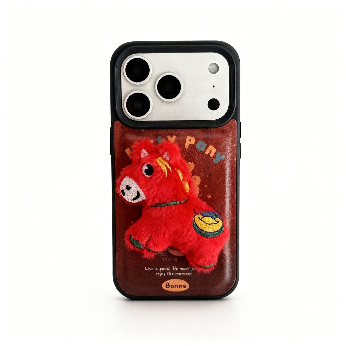 Cute Pink Plush Phone Case with Shockproof Protection for iPhone