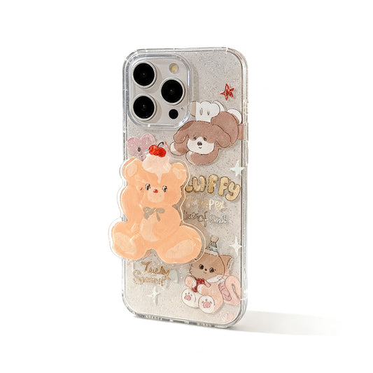 Cute Cream Bear Stand Phone Case for iPhone