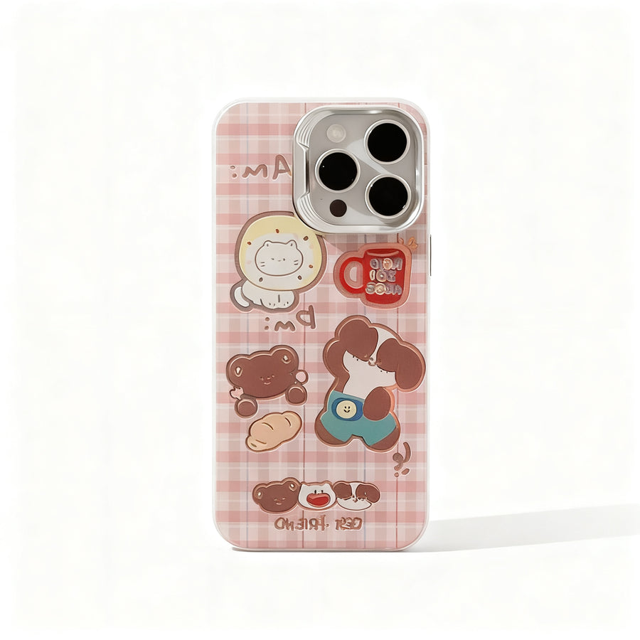 Cute Plaid Small Animal Soft Phone Case for iPhone