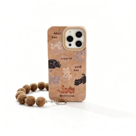 Cute Cat Print Plush Phone Case for iPhone
