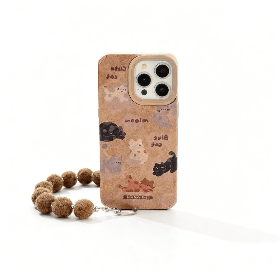 Cute Cat Print Plush Phone Case for iPhone