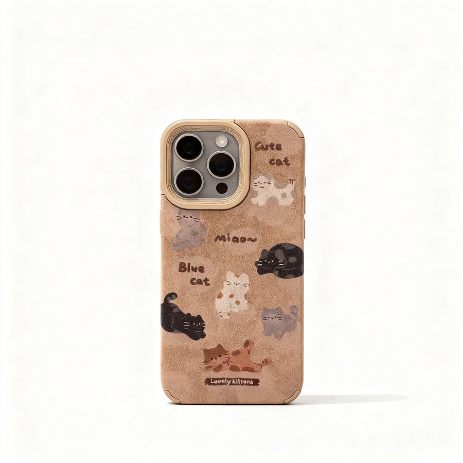 Cute Cat Print Plush Phone Case for iPhone