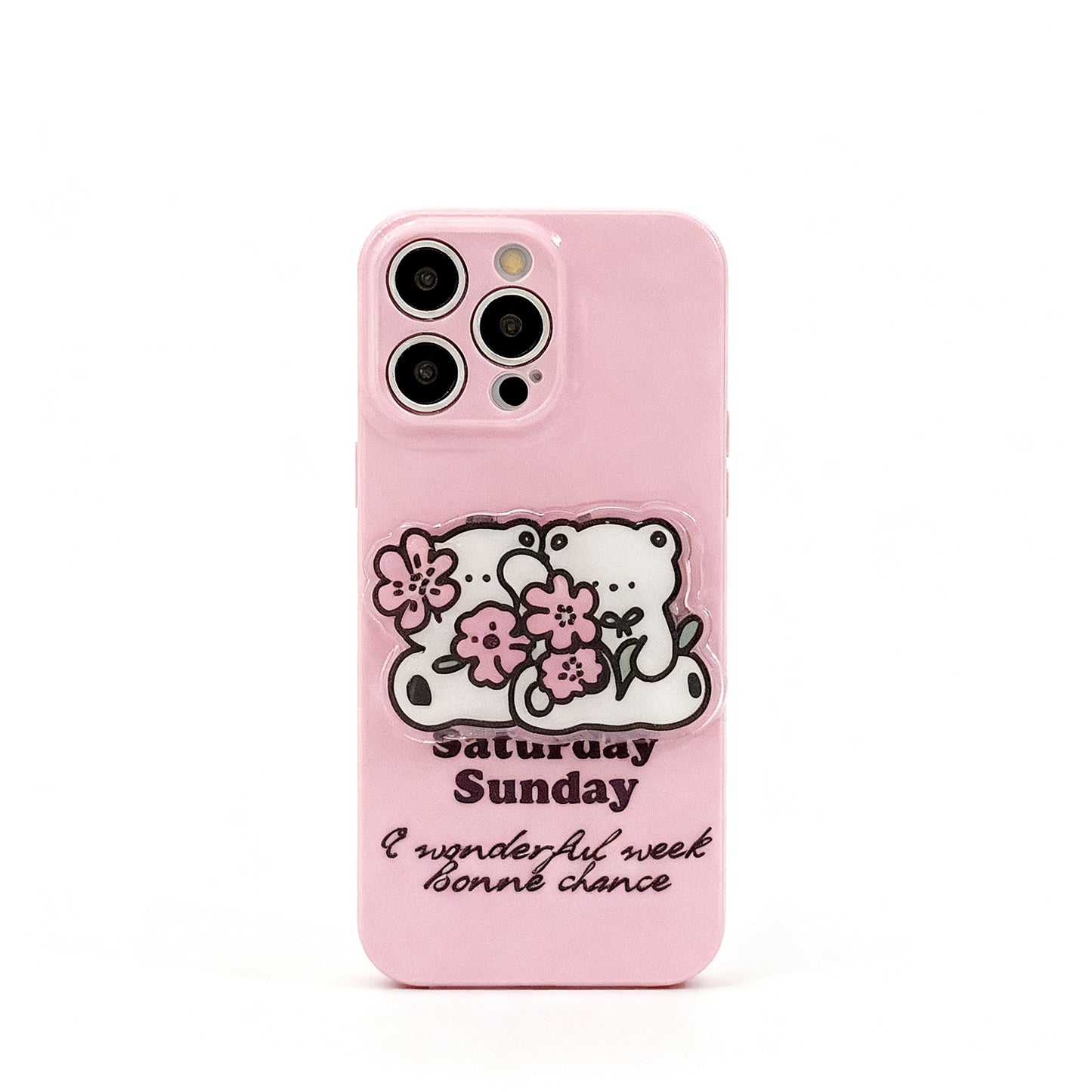 Cute Floral Bear Stand Phone Case for iPhone