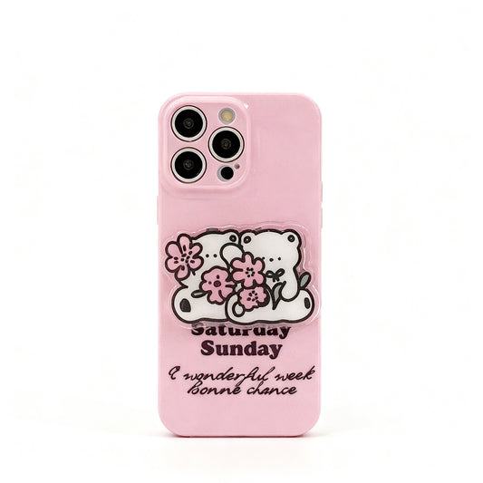 Cute Floral Bear Stand Phone Case for iPhone
