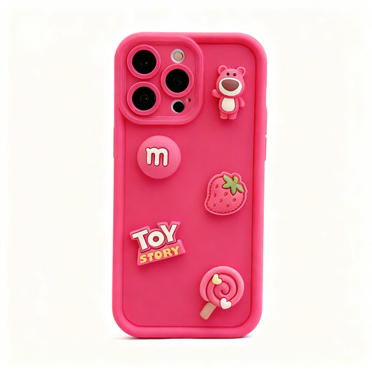 Cute Pink Strawberry Bear Soft Phone Case for iPhone