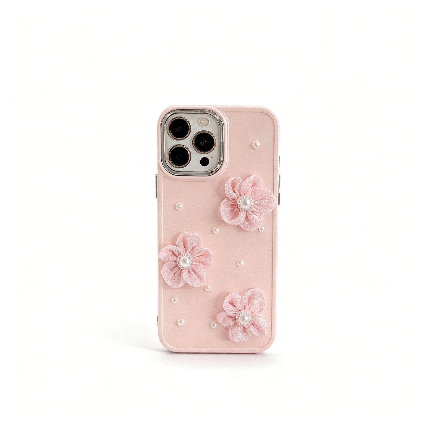 Pink Pearl Lace Floral Shockproof Phone Case for iPhone