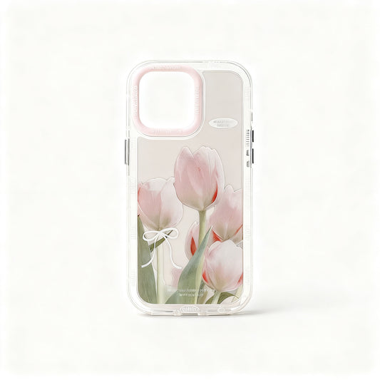 Pink and White Tulip Floral Shockproof Phone Case for iPhone