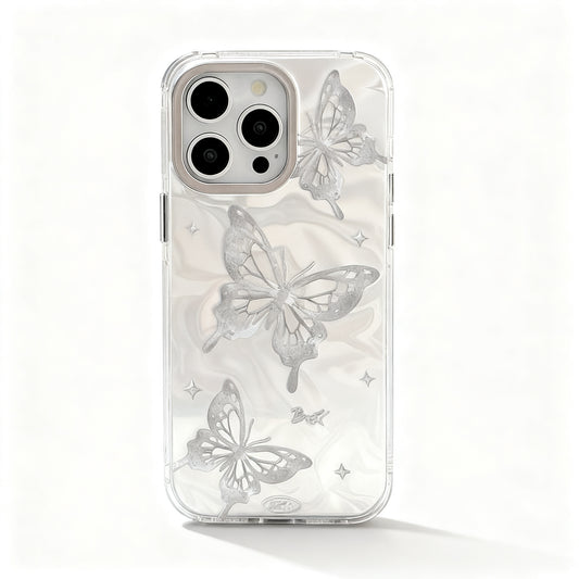 Silver Butterfly Textured Shockproof Phone Case for iPhone