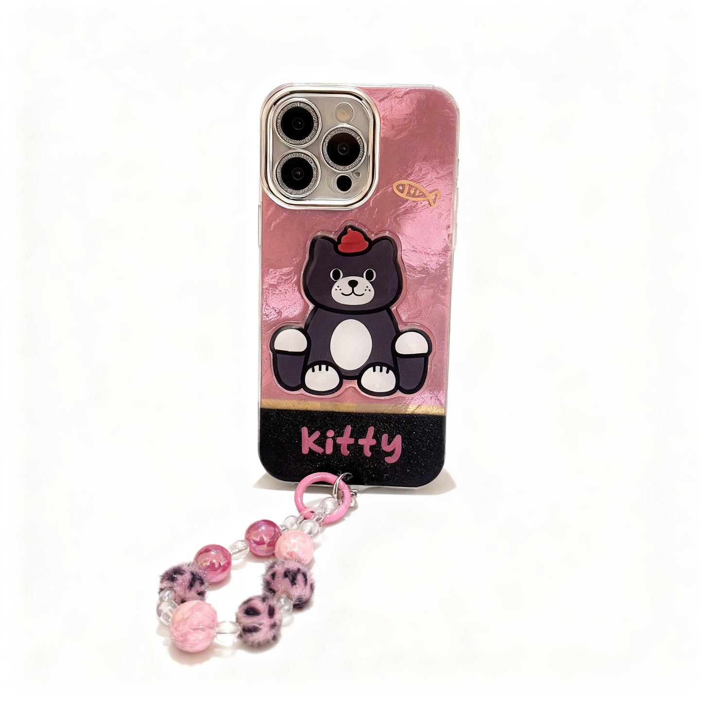 Cute Pink Cat Design Phone Case with Chain for iPhone