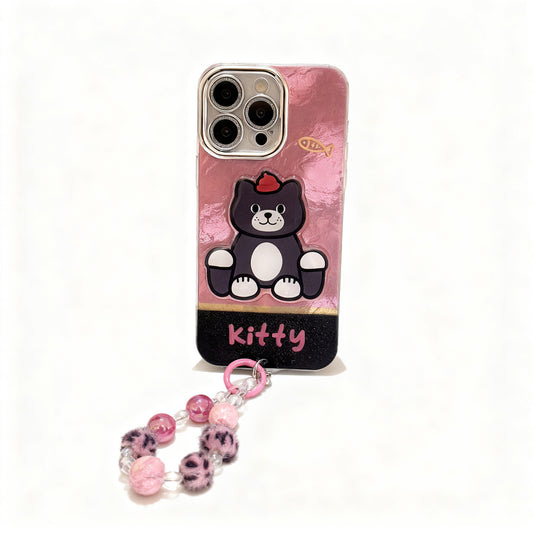 Cute Pink Cat Design Phone Case with Chain for iPhone