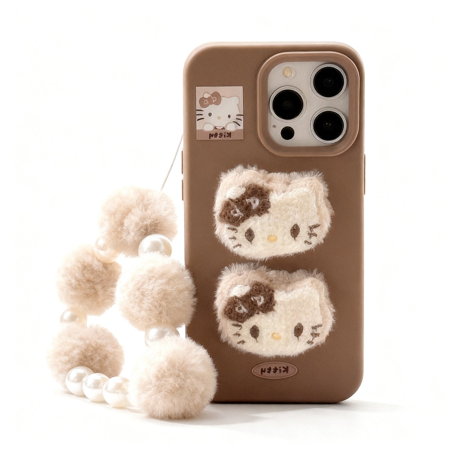 Cute Pink Cat Bow Plush Phone Case for iPhone