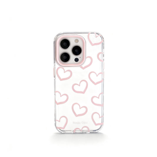 Gray Pink Heart Doodle Soft Phone Case for iPhone