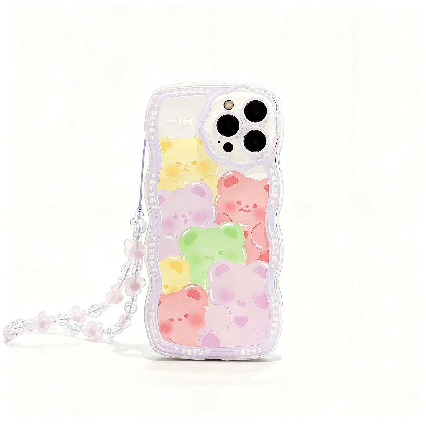 Purple Floral Clear Phone Case with Lanyard for iPhone